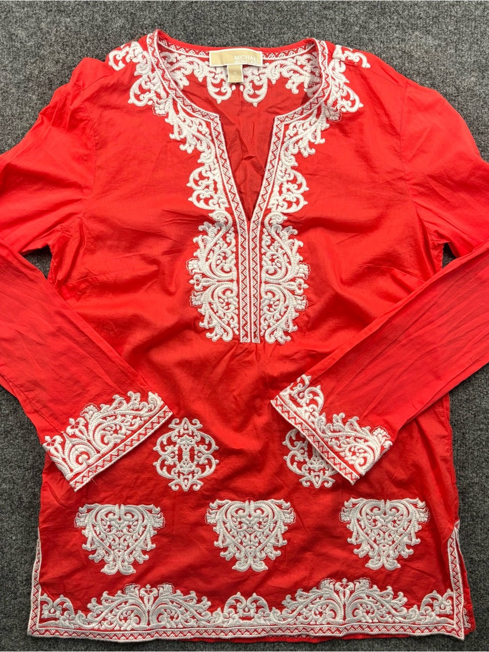 Michael Kors Red Tunic with White Embroidery